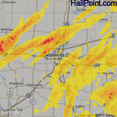 Hail Map for Oklahoma City, OK Region on May 18, 2017