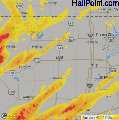 Hail Map for Enid, OK Region on May 18, 2017 