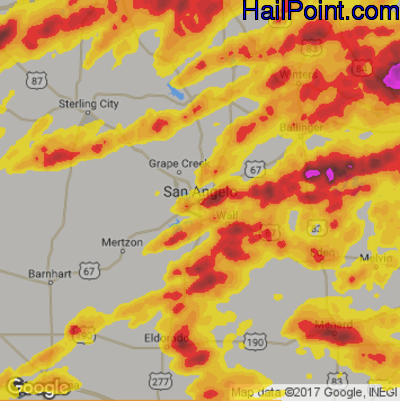 Hail Map for San Angelo, TX Region on May 18, 2017