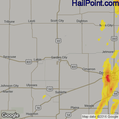 Hail Map for Garden City, KS Region on May 18, 2017 