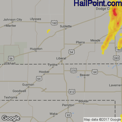 Hail Map for Liberal, KS Region on May 18, 2017