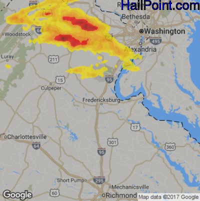 Hail Map for Fredericksburg, VA Region on May 18, 2017