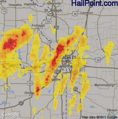 Hail Map for Kansas City, KS Region on May 18, 2017