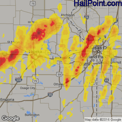 Hail Map for Lawerence, KS Region on May 18, 2017