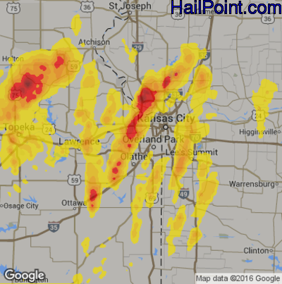 Hail Map for Shawnee, KS Region on May 18, 2017