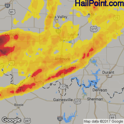 Hail Map for Ardmore, OK Region on May 18, 2017 