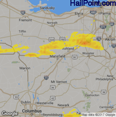 Hail Map for Mansfield, OH Region on May 19, 2017