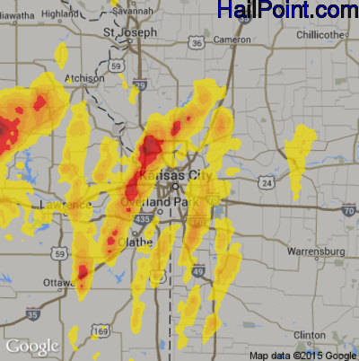 Hail Map for Kansas City, MO Region on May 19, 2017
