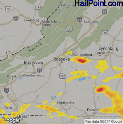 Hail Map for Roanoke, VA Region on May 19, 2017