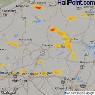 Hail Map for Danville, VA Region on May 19, 2017