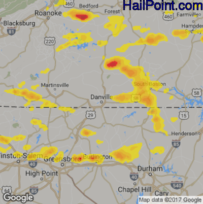 Hail Map for Danville, VA Region on May 19, 2017