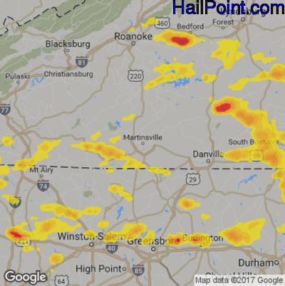 Hail Map for Martinsville, VA Region on May 19, 2017 