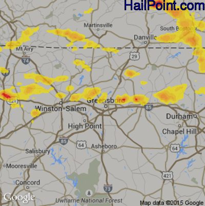 Hail Map for Greensboro, NC Region on May 19, 2017