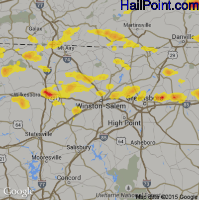 Hail Map for Winston-Salem, NC Region on May 19, 2017
