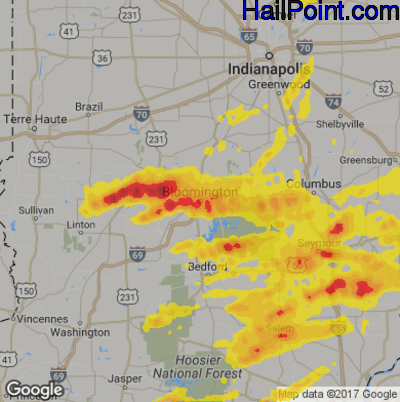 Hail Map for Bloomington, IN Region on May 19, 2017