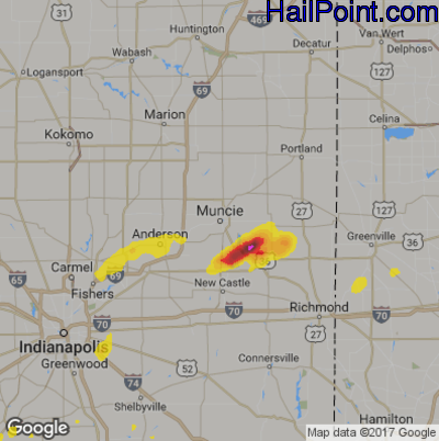 Hail Map for Muncie, IN Region on May 19, 2017 