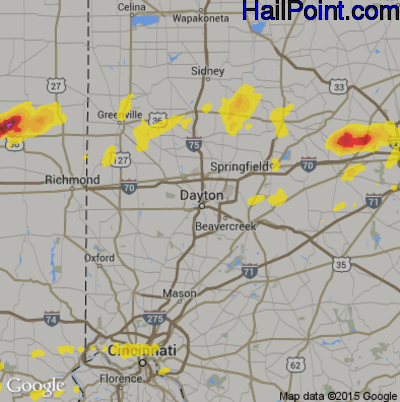 Hail Map for Dayton, OH Region on May 19, 2017