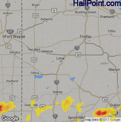 Hail Map for Lima, OH Region on May 19, 2017