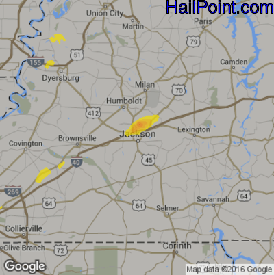 Hail Map for Jackson, TN Region on May 19, 2017 