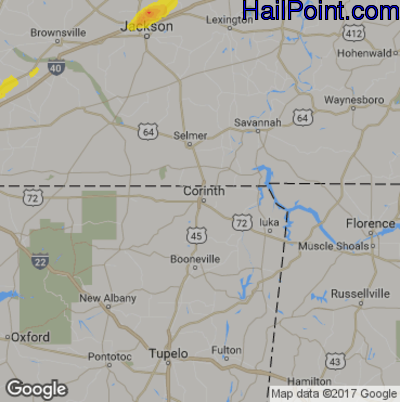 Hail Map for Corinth, MS Region on May 19, 2017 
