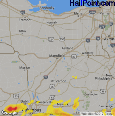 Hail Map for Mansfield, OH Region on May 19, 2017