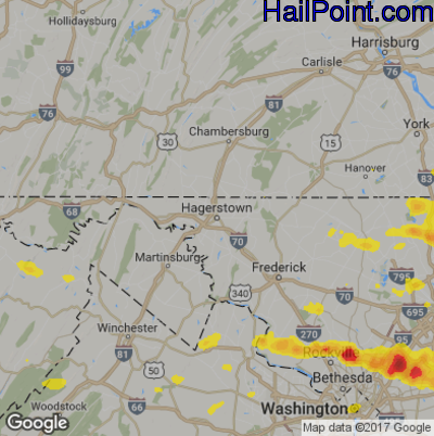 Hail Map for Hagerstown, MD Region on May 19, 2017