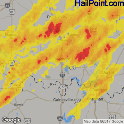 Hail Map for Ardmore, OK Region on May 19, 2017