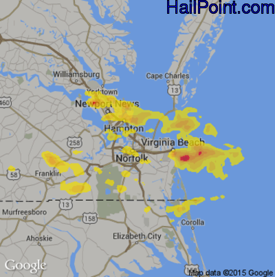 Hail Map for Norfolk, VA Region on May 19, 2017