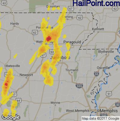 Hail Map for Jonesboro, AR Region on May 19, 2017