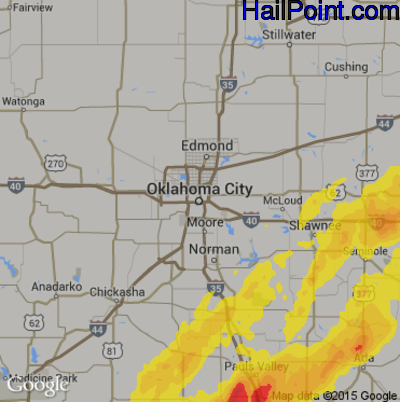 Hail Map for Oklahoma City, OK Region on May 19, 2017