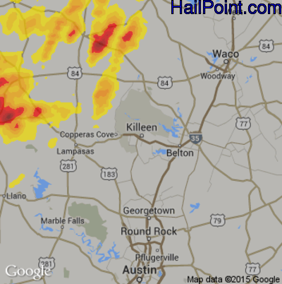 Hail Map for Killeen, TX Region on May 19, 2017