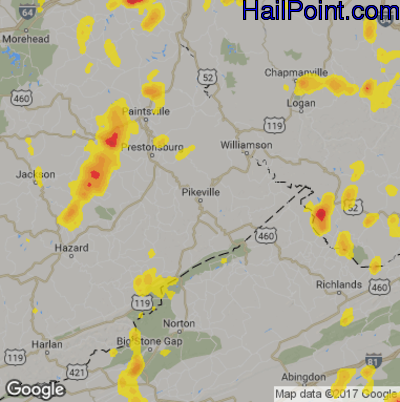 Hail Map for Pikeville, KY Region on May 20, 2017