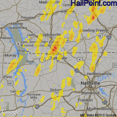 Hail Map for Clarksville, TN Region on May 20, 2017