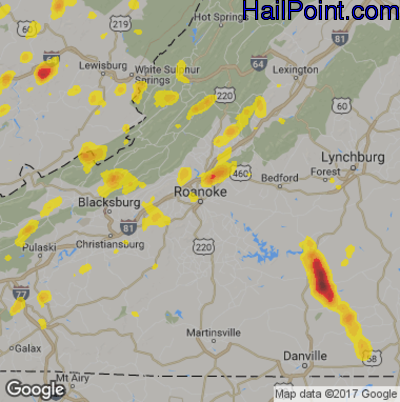 Hail Map for Roanoke, VA Region on May 20, 2017