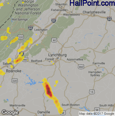 Hail Map for Lynchburg, VA Region on May 20, 2017