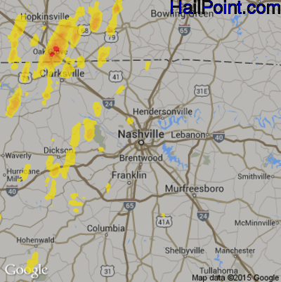 Hail Map for Nashville, TN Region on May 20, 2017