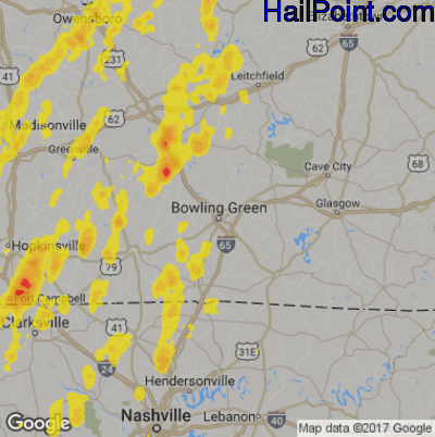Hail Map for Bowling Green, KY Region on May 20, 2017