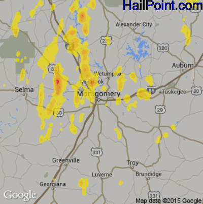 Hail Map for Montgomery, AL Region on May 20, 2017