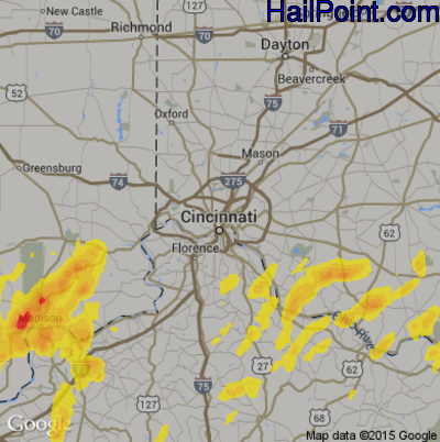 Hail Map for Cincinnati, OH Region on May 20, 2017
