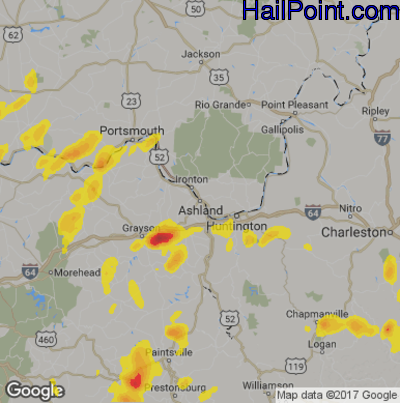 Hail Map for Asheland, KY Region on May 20, 2017