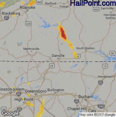Hail Map for Danville, VA Region on May 20, 2017