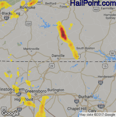 Hail Map for Danville, VA Region on May 20, 2017