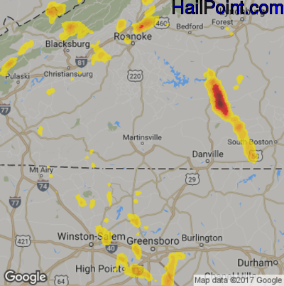 Hail Map for Martinsville, VA Region on May 20, 2017 