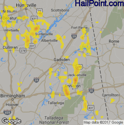 Hail Map for Gadsen, AL Region on May 20, 2017