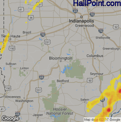 Hail Map for Bloomington, IN Region on May 20, 2017