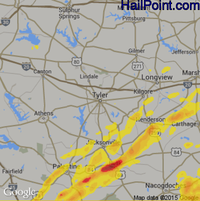 Hail Map for Tyler, TX Region on May 21, 2017