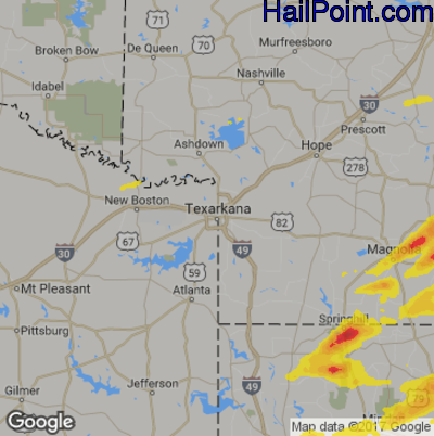 Hail Map for Texarkana, AR Region on May 21, 2017