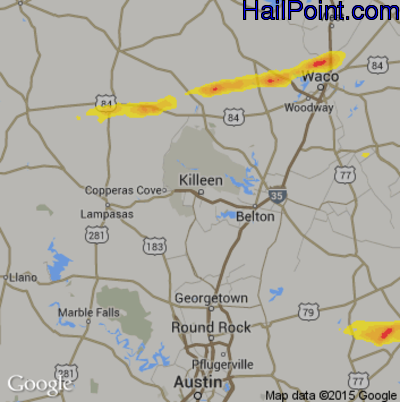 Hail Map for Killeen, TX Region on May 21, 2017