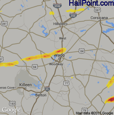 Hail Map for Waco, TX Region on May 21, 2017