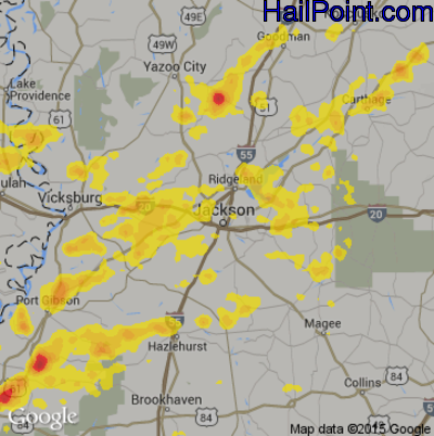 Hail Map for Jackson, MS Region on May 21, 2017